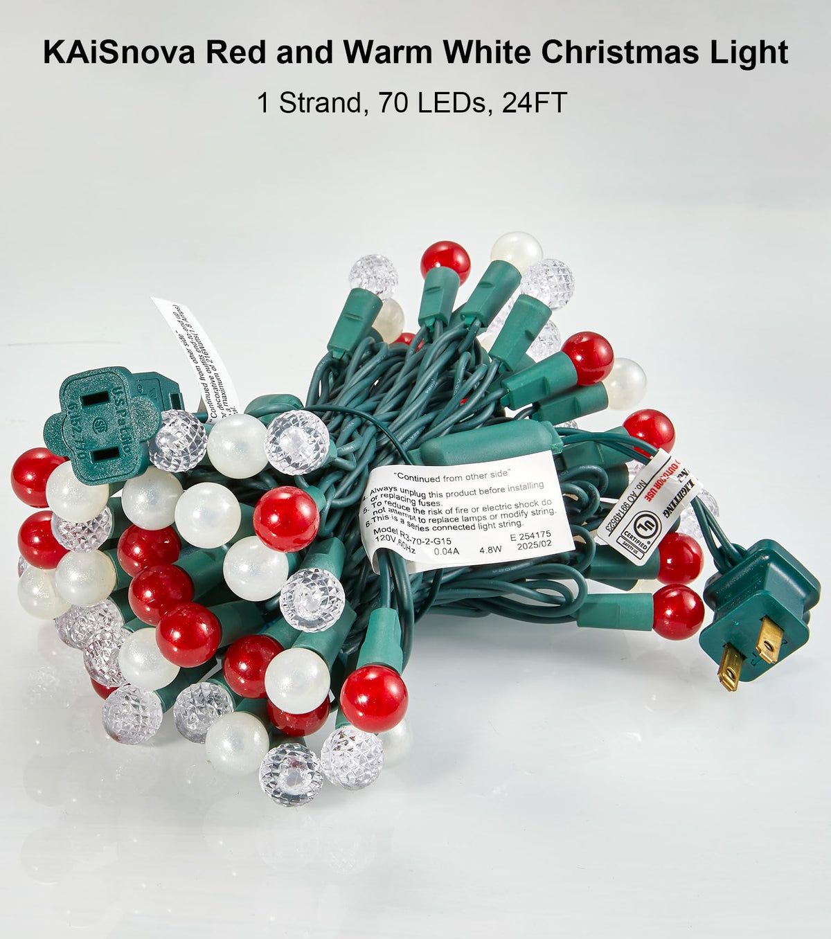 Christmas Lights Outdoor 70 LEDs 24FT Red and White Christmas Tree Light ﻿