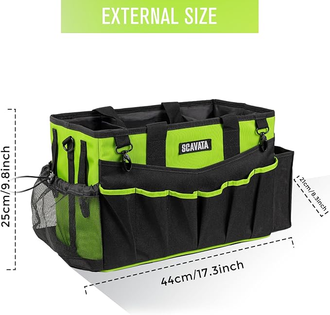 Wearable Cleaning Caddy Bag, Cleaning Caddy Supplies Organizer with Handle & Shoulder Straps for Housekeepers, Under Sink & Car Cleaning Tool Organizers with 4 Foldable Divider (NeonGreen)
