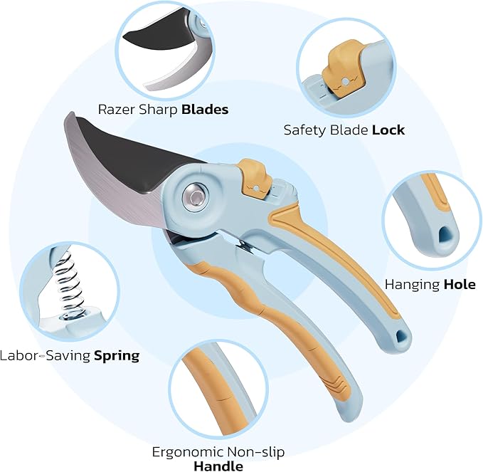 NEXON Garden Pruning Shears 2 Pack, 8" Bypass Hand Pruner & 6.25" Precision Garden Scissors, Professional Garden Clippers for Plants and Flowers