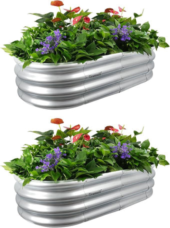 4x2x1 ft Galvanized Raised Garden Bed Outdoor, 2-Pack 12" Tall Metal Planter Boxes for Planting Vegetables, Flowers, Herbs, Tomato - Corrugated Rust-Resistant Elevated Garden Beds Kit, Silver