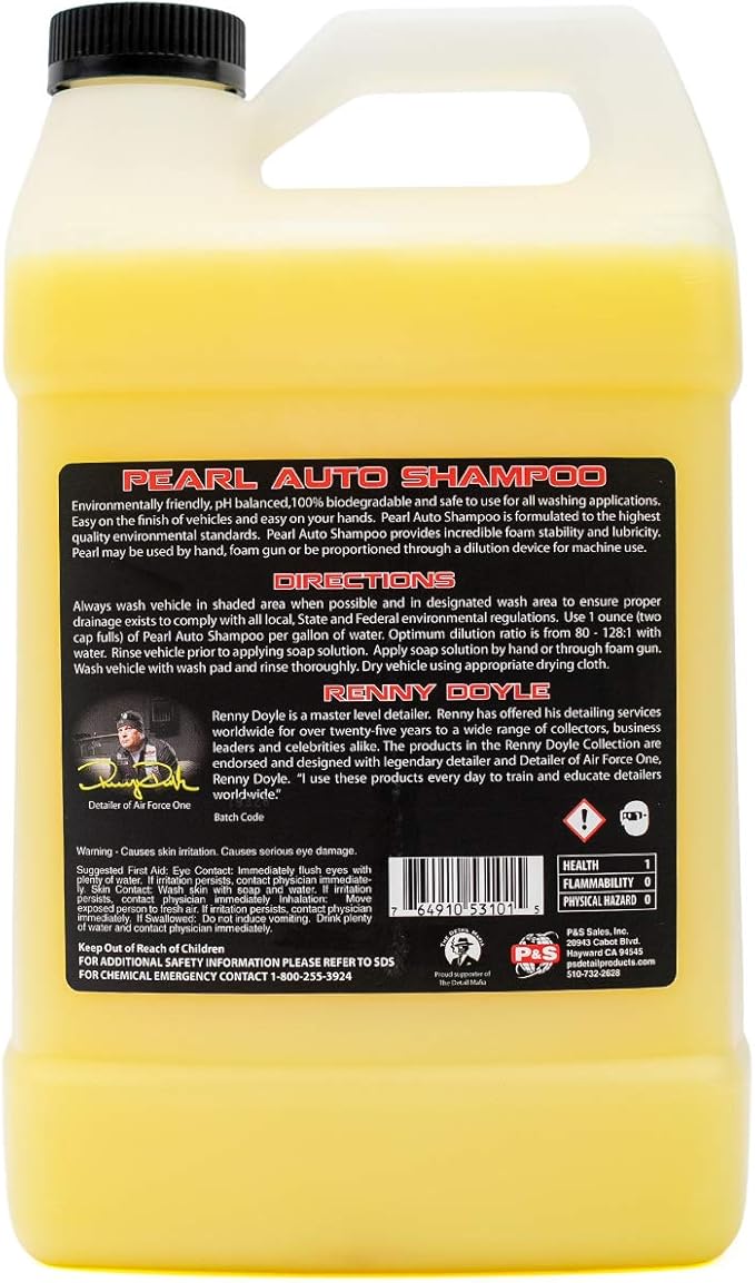 P&S Professional Detail Products Pearl Auto Shampoo – High-Foaming, pH-Balanced Car Wash Soap, Biodegradable, Safe for All Finishes, Lemon Scent, Foam Cannon & Bucket Wash - 1 Gallon