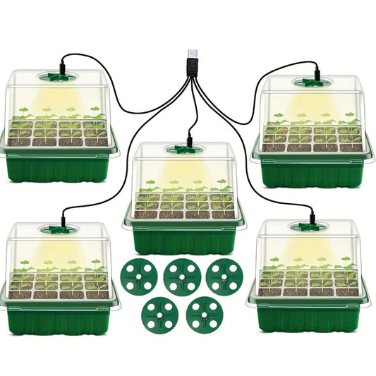 Mapskey Seed Starter Tray with Grow Light & Humidity Dome - USB-Powered Indoor Greenhouse Mini Propagator Station, Durable Plastic Construction for Home Gardening, Plant