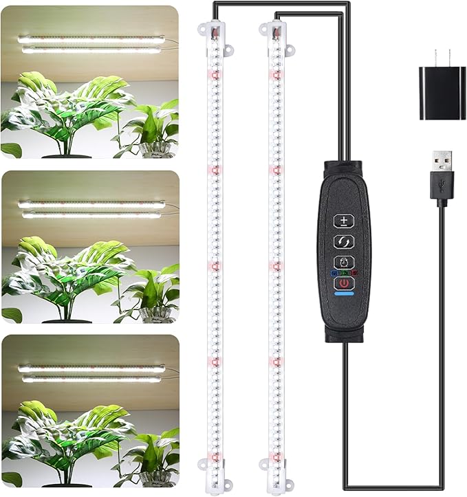 16‘’ LED Grow Light Strips for Indoor Plants，Full Spectrum 120 LEDs with 4 Install Methods, 6/12/16H Timer, 10 Dimmable Levels, 3 Switch Modes for Seedling Succulent Sunlike Strip (2 Head 1 Pack)