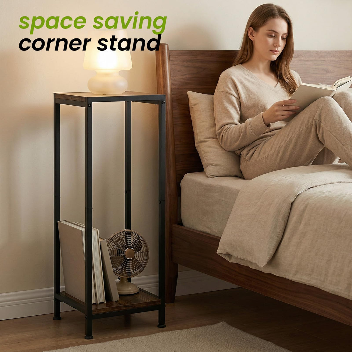 TOSKING 2-Tier Tall Wood Plant Stand Indoor, 30-Inch Shelf, Brown & Black