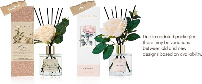 Cocorrina Reed Diffuser Set, Flower Reed Diffuser Black Forest 6.7 oz, Scented Diffuser with Sticks Home Fragrance Essential Oil for Bathroom Shelf Decor, Living Room, Large Room, 1pack