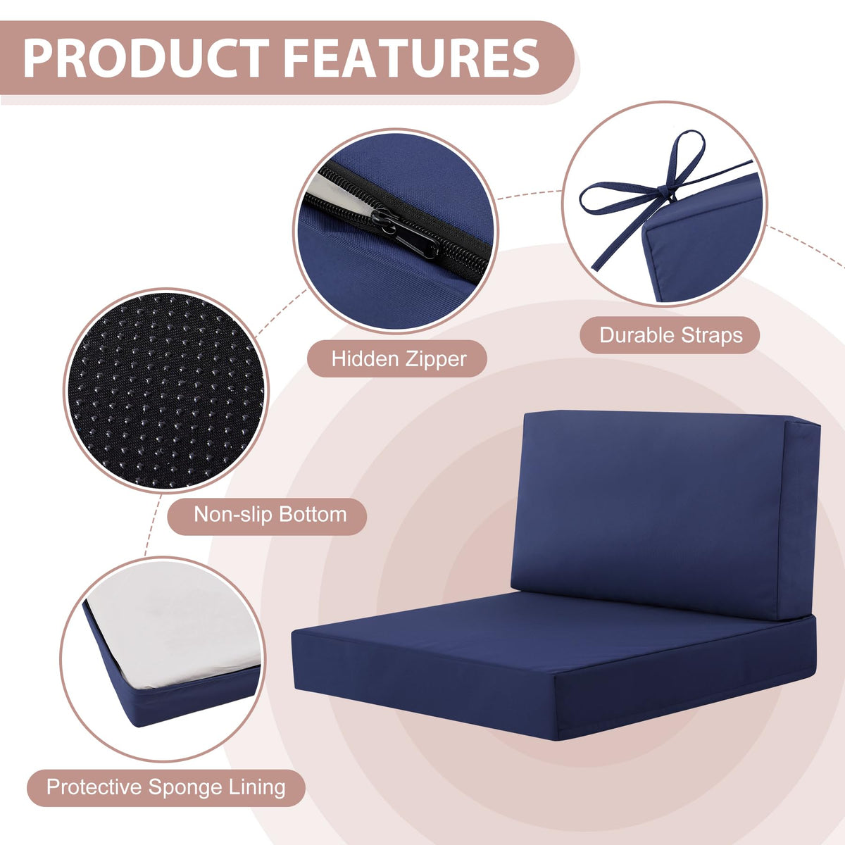 MuaMelop 14-Piece Patio Furniture Cushions Set, Replacement Outdoor Cushions for 6-Seat Patio Sectional, Waterproof & Fade Resistant Deep Seat Cushion for Outdoor Sofa, Navy Blue
