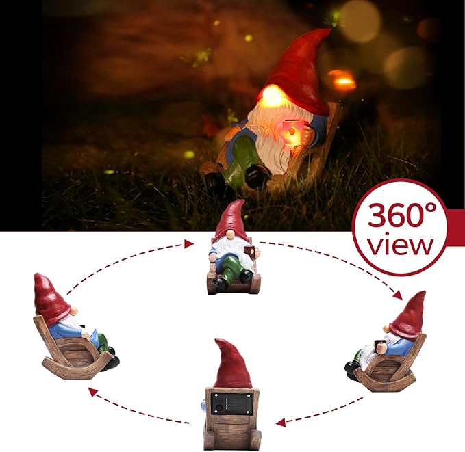 Solar Garden Gnomes Outdoor Statue with Solar Lights,7.1“ Figurine Lights Solar Garden Yard Decorations Outdoor Decorations for Patio,Yard,Lawn Ornament，Mom Gift Unique Housewarming Gifts