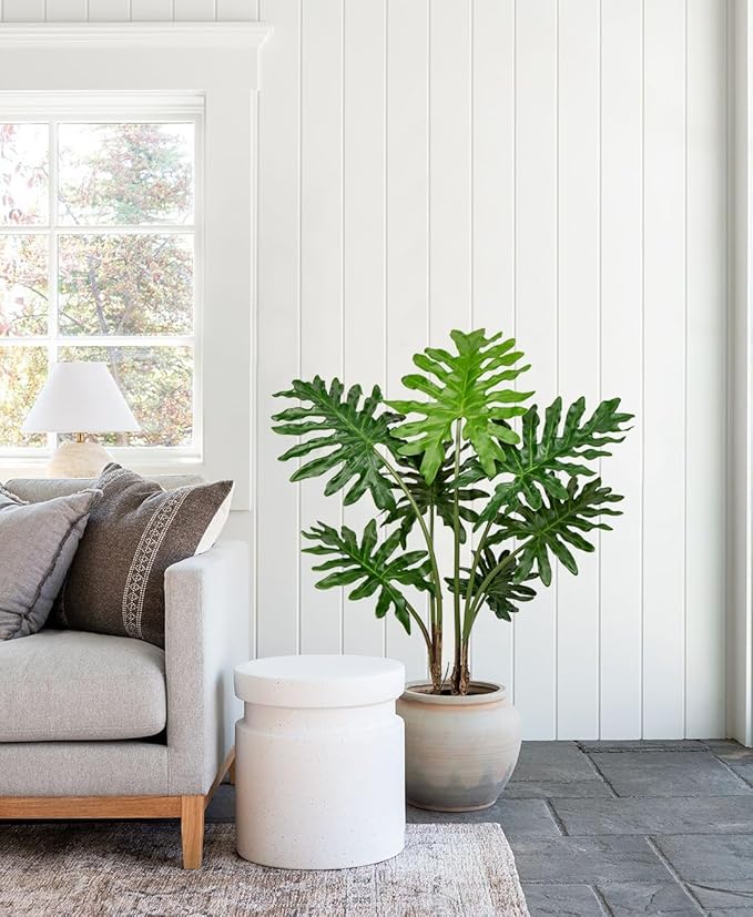 Hollyone Artificial Tree Philodendron Plant 3FT Tall Faux Monstera Indoor Trees Fake Tropical Palm Plants Trees House Plants in Pot for Indoor Outdoor Home Office Garden Living Room Decoration, 1 Pack
