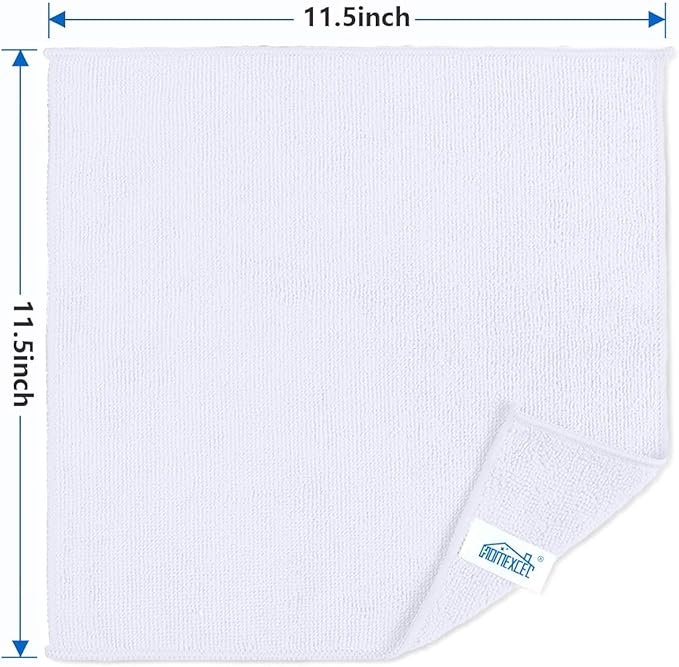 HOMEXCEL White Microfiber Cleaning Cloth, 8 Pack Cleaning Towels for Kitchen, Lint Free, Scratch-Free, Highly Absorbent, and Reusable Cleaning Rags for House, Window and Glass, Cars, 11.5 X11.5 inch