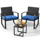 Qsun 3 Piece Patio Bistro Set Patio Furniture Set Outdoor Wicker Rocking Furniture Conversation Set with Tempered Glass Coffee Table for for Front Porch Balcony and Deck (Blue Cushion)