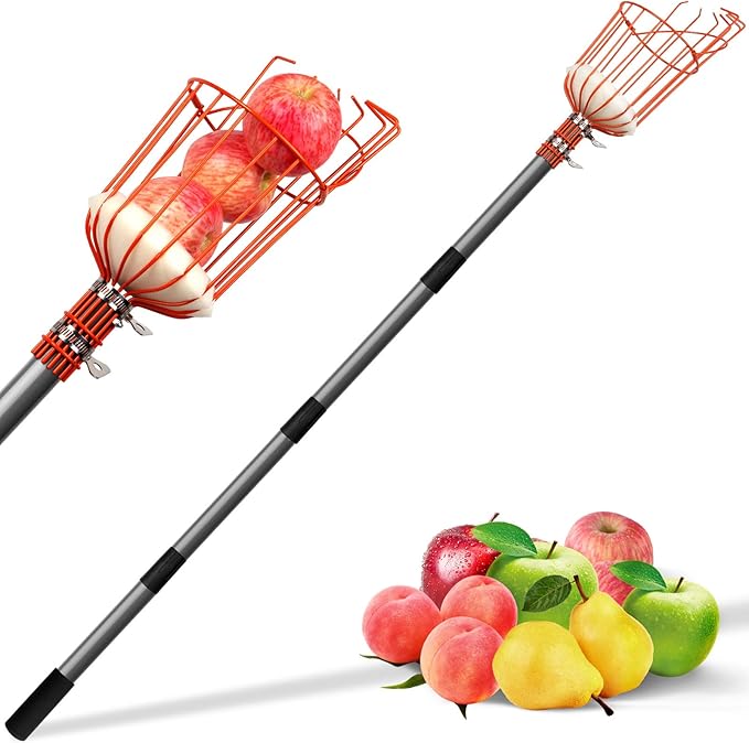 Walensee 5.5FT Fruit Picker, Adjustable Fruits Picker Tool with Lightweight Stainless Steel Pole and Big Basket, Fruit Catcher Equipment Tree Picker for Apples Mango Pear Orange Avocados Fruit Picking