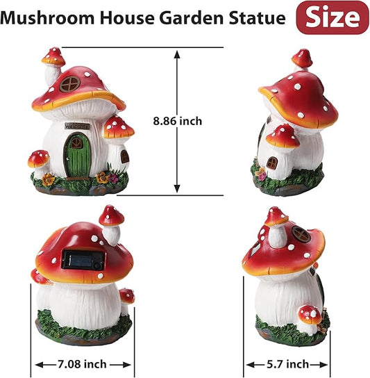 Mushroom House Garden Statue Outdoor, Solar Light Mushroom House Garden Figurines for Lawn, Balcony, Yard Decoration, Outdoor Garden Decoration