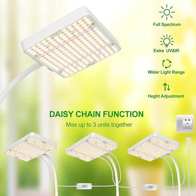 JINHONGTO Tabletop Grow Light LED Full Spectrum UV IR, Veg Seed Starting Seedlings Bonsai Houseplant Plant Light, Desk Grow Lights for Indoor Plants, 16"-24" Height Adjustable