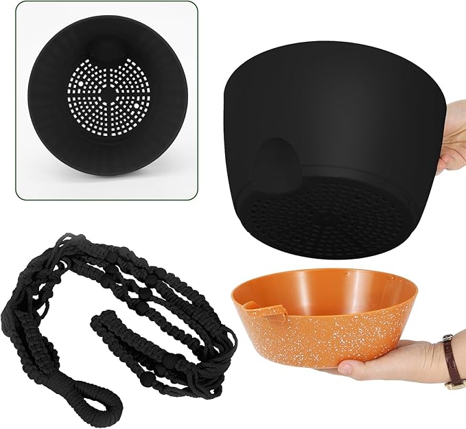 GARDIFE 10 Inch Hanging Planters with Macrame Plant Hanger for Indoor and Outdoor Plants, 2 Pack Large Self Watering Hanging Plant Pot with Basket Flower Pot with Drainage Hole, Black