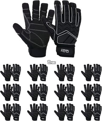 HANDLANDY Anti Vibration Gloves, SBR Padding, TPR Protector, Mechanic Work Gloves (Large, Black)