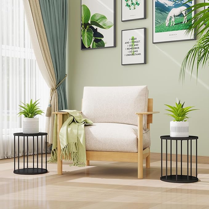 Leinade Plant Stand Indoor,small plant stool,Flower Pot Corner stand holder,Mid Century Heavy Duty Metal Tall Home Decor,Modern Round End Table,Small Rustic Display Stand for Living Room,Bedroom(Black,2 Packs)