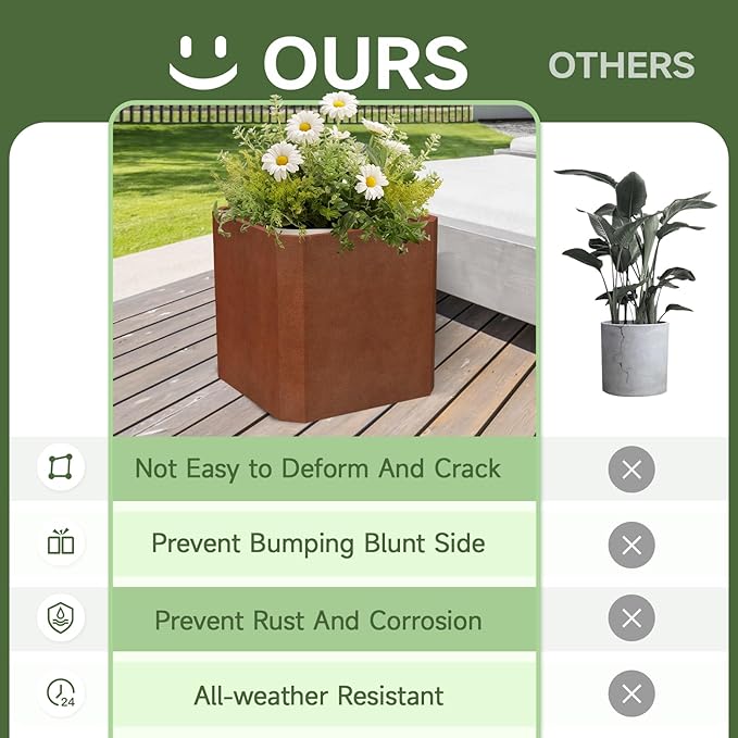 GJWCVL Corten Steel Planter Box-24"x24"x24"-Large Square Planter Matel -Outdoor Indoor- Heavy Duty Rustic Tall Planter Flower Pot Commercial Residential for Patio Porch Deck Home Backyard