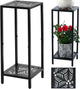2-Tier Tall Metal Square Plant Stand 31” Heavy-Duty Modern Flower Pot Rack for Indoor Living Room, Corner Side Table for Outdoor Patio, Garden, and Balcony, Black