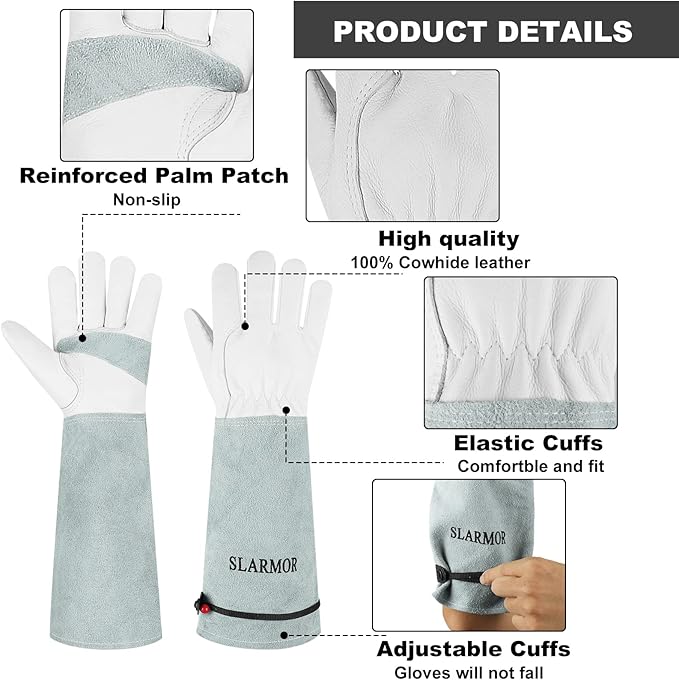 SLARMOR Long-Gardening-Gloves Women/Men-Thorn proof Rose Pruning Heavy Duty Gauntlet-XS