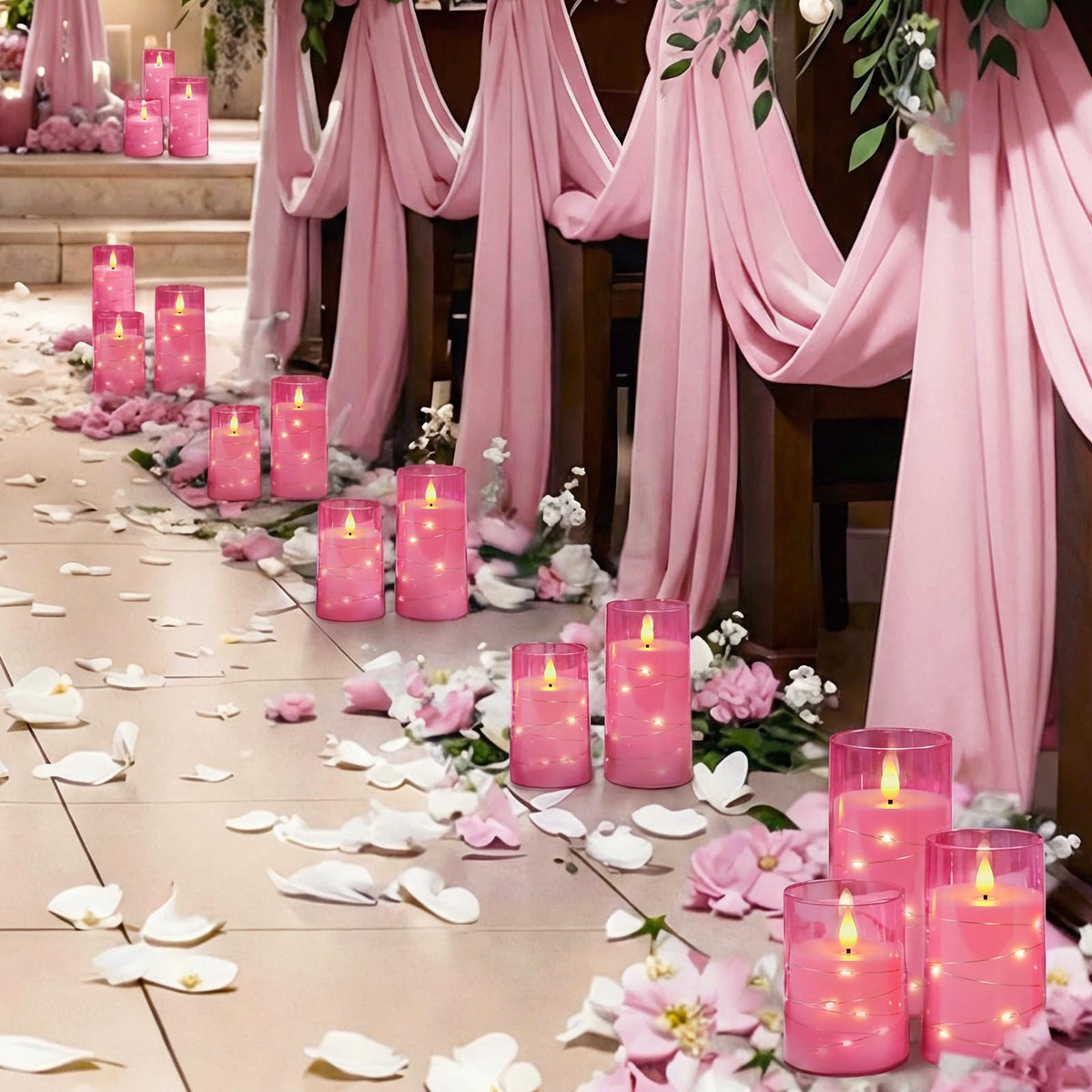 Homemory Flickering Flameless Candles, Pink LED Pillar Candles with Remote