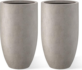 Kante 24 Inch Tall Round Concrete Planter, 2 Pack Large Indoor Outdoor Plant Pots with Drainage Hole and Rubber Plug, Modern Decorative Garden Pots for Home Patio Porch, Weathered Concrete