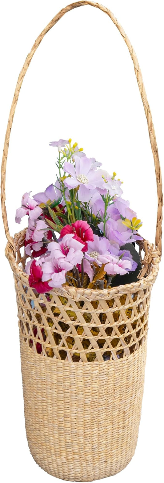 GYASVWU Straw Woven Hanging Basket, Rustic Flower Girl Baskets, Front Door Basket for Flowers,Wicker Flower Baskets for Home Decor, Wedding, Garden, Farmhouse, Gift (Original)