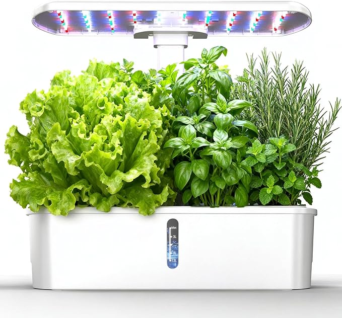 Hydroponics Growing System Kits, Controlled Smart Indoor Garden with LED Grow Light Full Spectrum, 12 Pods Plant Germination Kit, with Mini Quiet Pump, for Vegetables and Herbs, Height Adjustable