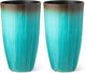 Glitzhome 23.5" H Tall Outdoor Planter, Set of 2 Large Tall Planters with Gradient Turquoise Faux Ceramic Finish, Large Flower Pots for Porch Garden Patio Indoor All Season Decor,with Drainage Holes