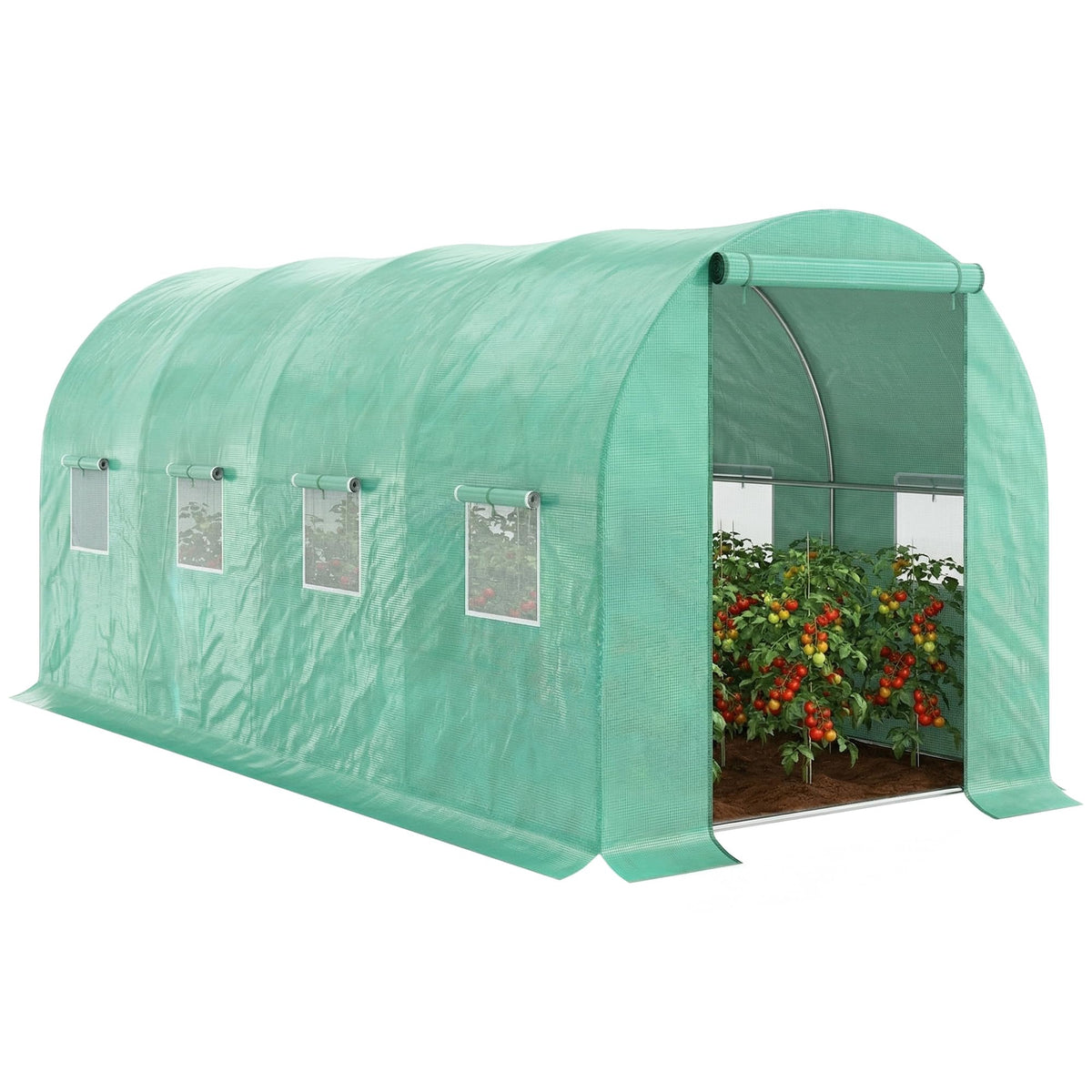 Outsunny 15' x 7' x 6.5' Walk-in Tunnel Hoop Greenhouse PE Cover Green