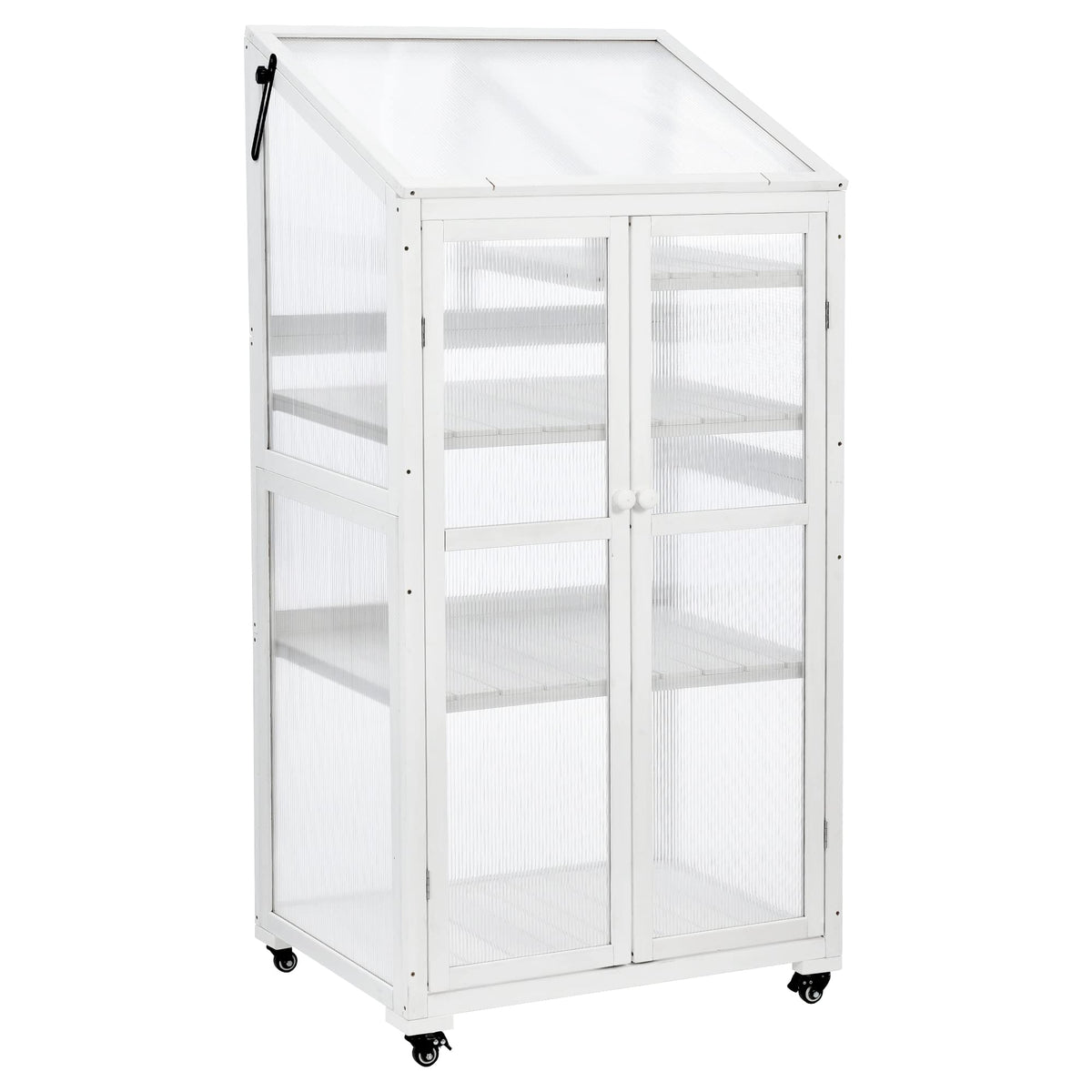 Harper & Bright Designs 62 inch Height Wood Large Greenhouse Balcony Portable Cold Frame with Wheels and Adjustable Shelves for Outdoor Indoor Use, White