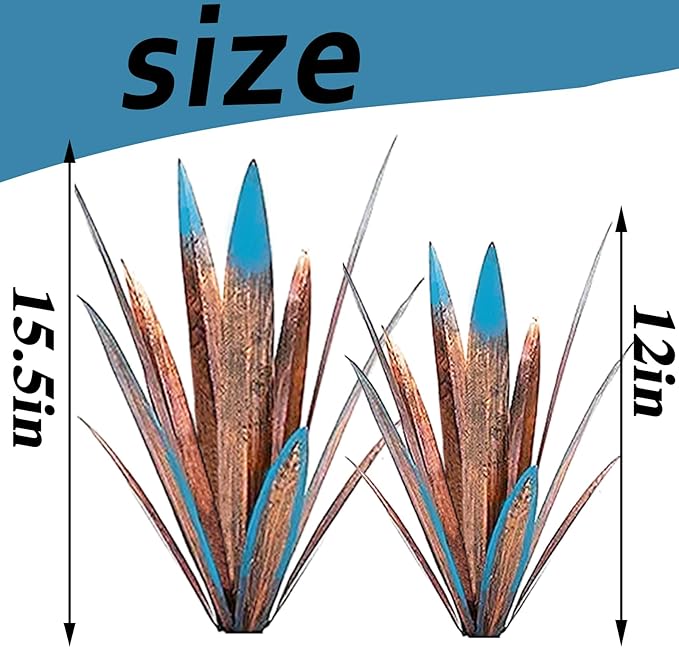 Jesokiibo Tequila Rustic Sculpture DIY Metal Agave Plant Home Decor Rustic Hand Painted Metal Agave Garden Ornaments Outdoor Decor Figurines Home Yard Decorations Stakes Lawn Ornaments (Blue 4PCS)