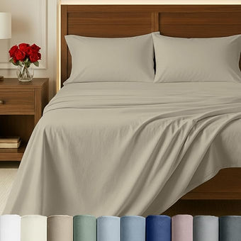 California Design Den 100% Egyptian Cotton Sheets King Size Deep Pocket Set - Certified Authentic Luxury, Soft Sateen, King Sheets Egyptian Cotton - Beige