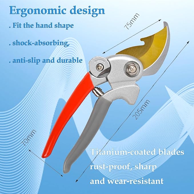 Ultra Sharp Germany Titanium Steel Pruning Shears - Cuts 3X Easier, Weak Hand Arthritis Snips, Rust-Resistant, Effortlessly 1-Inch Cut Capacity Garden Scissors, Ergonomic Handle (gt-04, 1)
