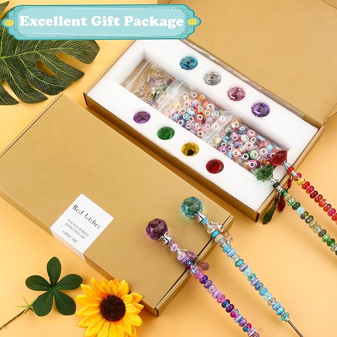 UFU 192Pcs DIY Fairy Wand Beaded Garden Stakes Kit, Fairy Wands Kit with Sparkling Crystal Pendants, Suitable for Different Holidays Garden Stakes Decorative Outdoor Beadable Items(10IN)