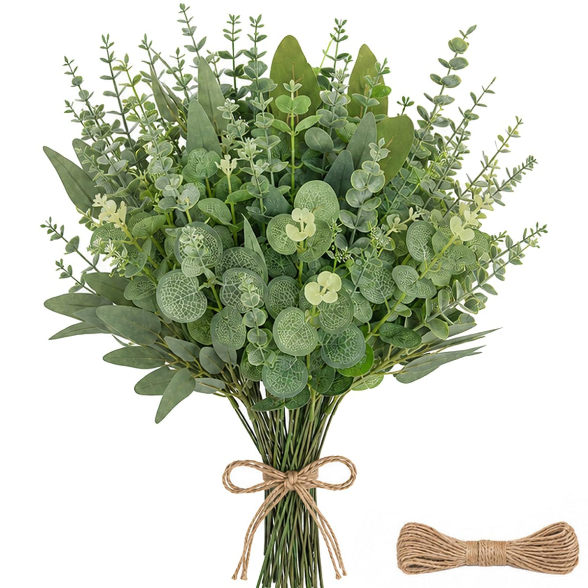 FVKN 48 PCS Mixed Artificial Eucalyptus Stems Bulk with Hemp Rope