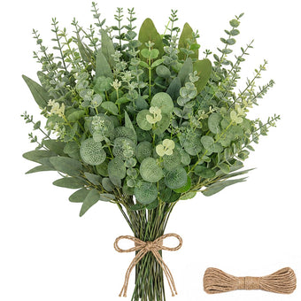 FVKN 48 PCS Mixed Artificial Eucalyptus Stems Bulk with Hemp Rope