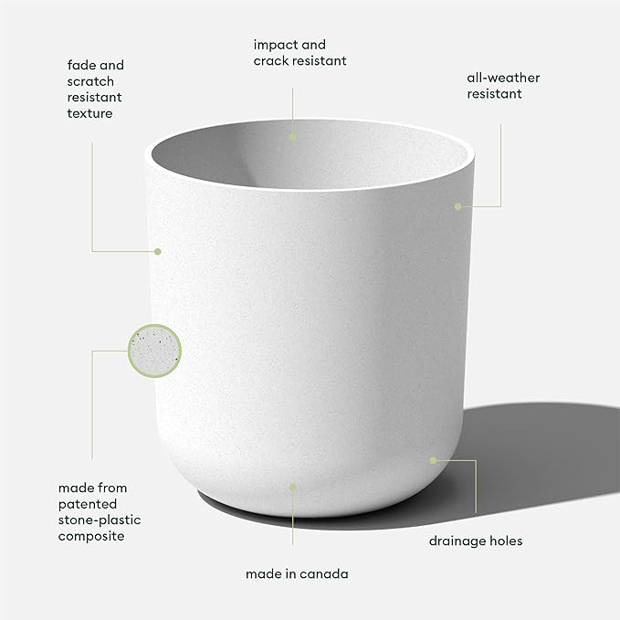 Veradek Mason Series Lima Planter - Round Planter for Indoor or Outdoor Porch/Garden | Made from Plastic-Stone Composite with Drainage Holes | Modern Décor for Succulents, Flowers, Small Plants