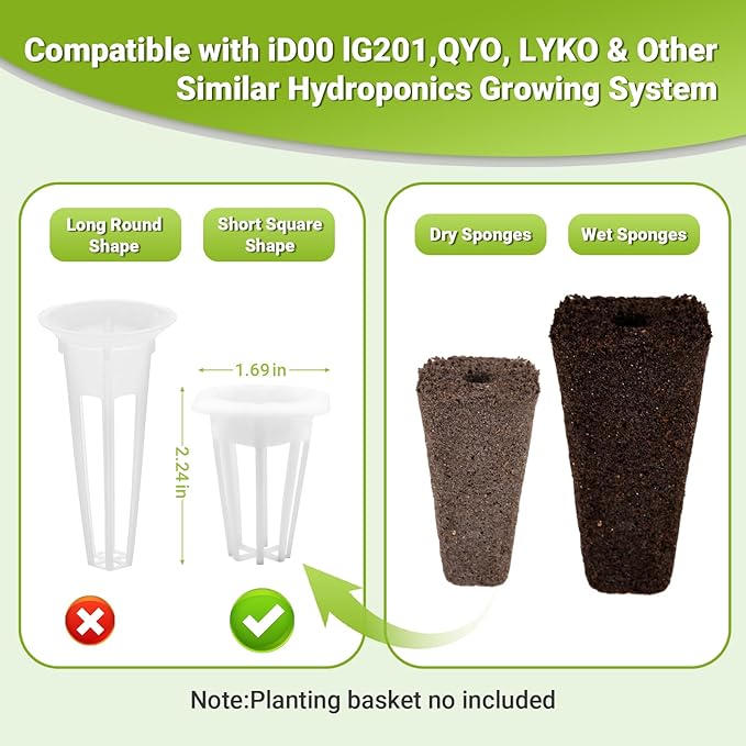 50 Pack Square Seed Starter Pods for Indoor Hydroponics Growing System, 50pcs Squared Grow Sponges with 10 Square Pods Labels, Supplies Replacement Compatible with IDOO, QYO, LYKO