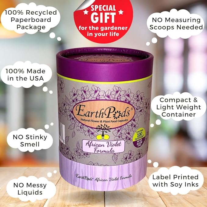EarthPods® Organic African Violet Fertilizer Spikes – 100 African Violet Food Capsules - Made in USA