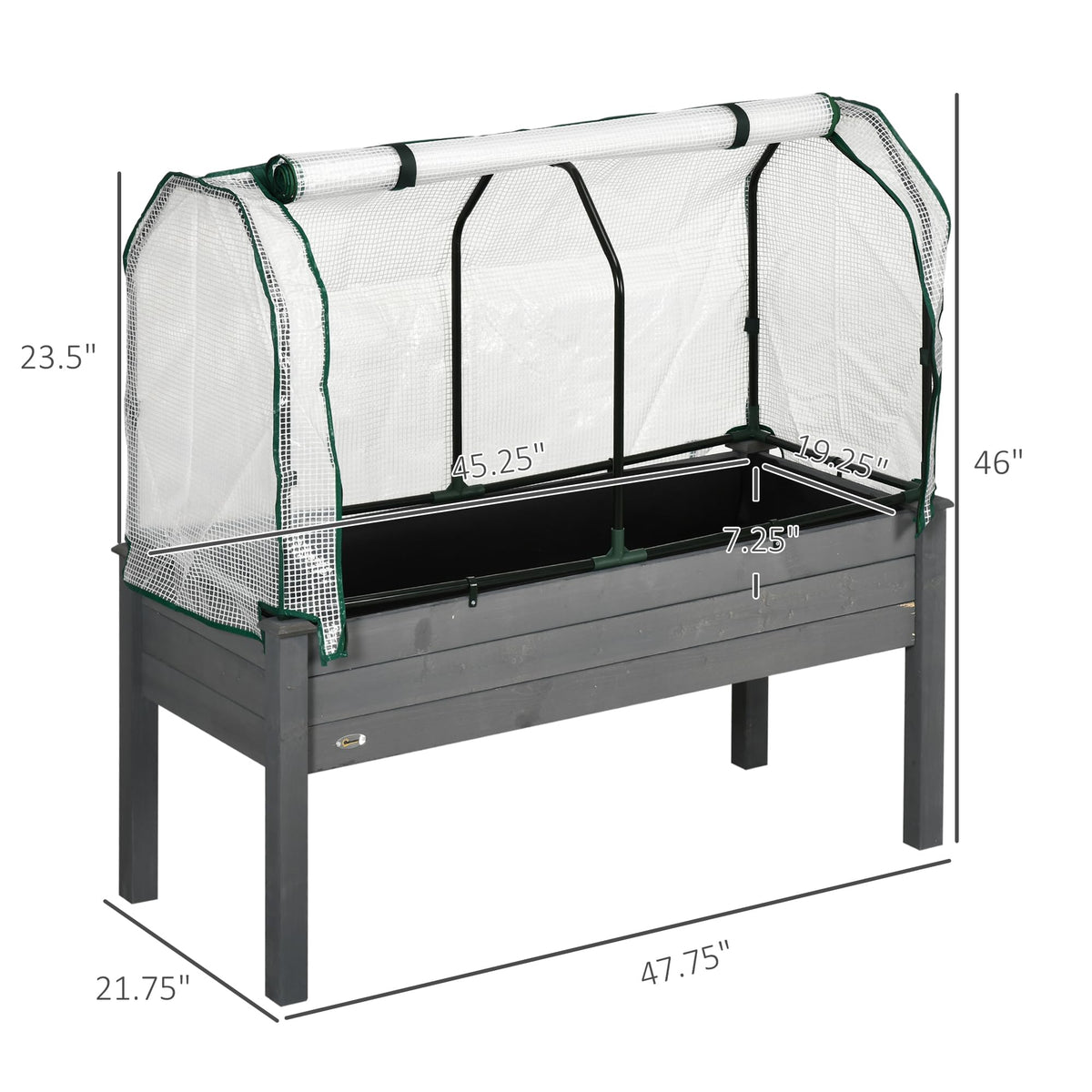 Outsunny Raised Garden Bed with PE Greenhouse Cover 48x22x46 inch Dark Gray