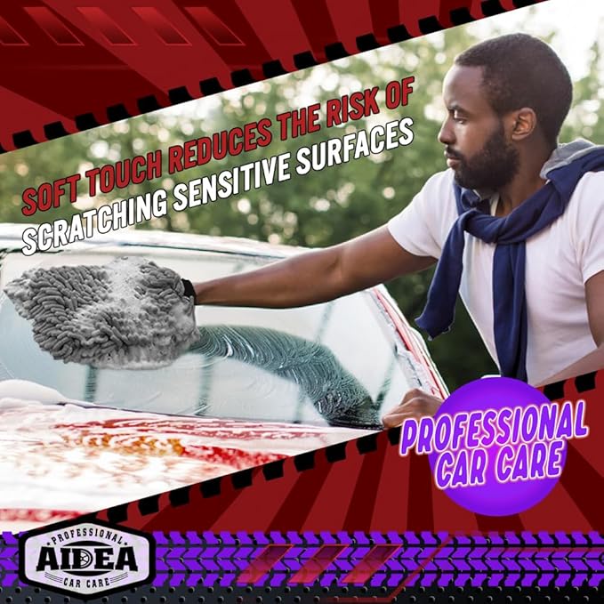 AIDEA Car Wash Mitt Microfiber-2Pack, Scratch-Free& Lint-Free, Premium Chenille Microfiber Wash Mitt-Grey Extra Large Size (8''X12'')