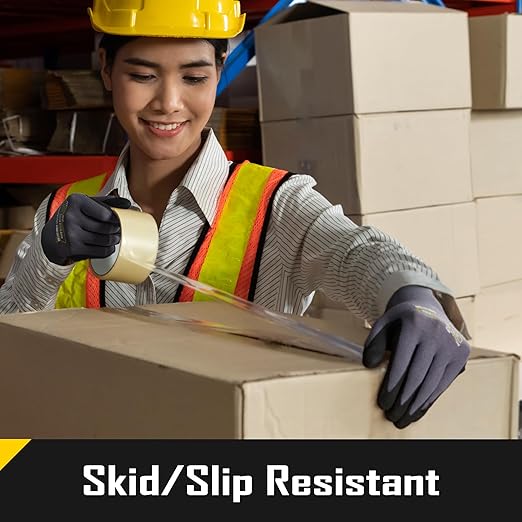 COOLJOB 3/6/12 Pairs Nitrile Rubber Coated Nylon Safety Work Gloves, Dotted for Non-Slip Grip, Breathable Soft Seamless Knit Nitrile Dipped Gloves for Warehouse, Home Improvement, Yard, Grey Medium