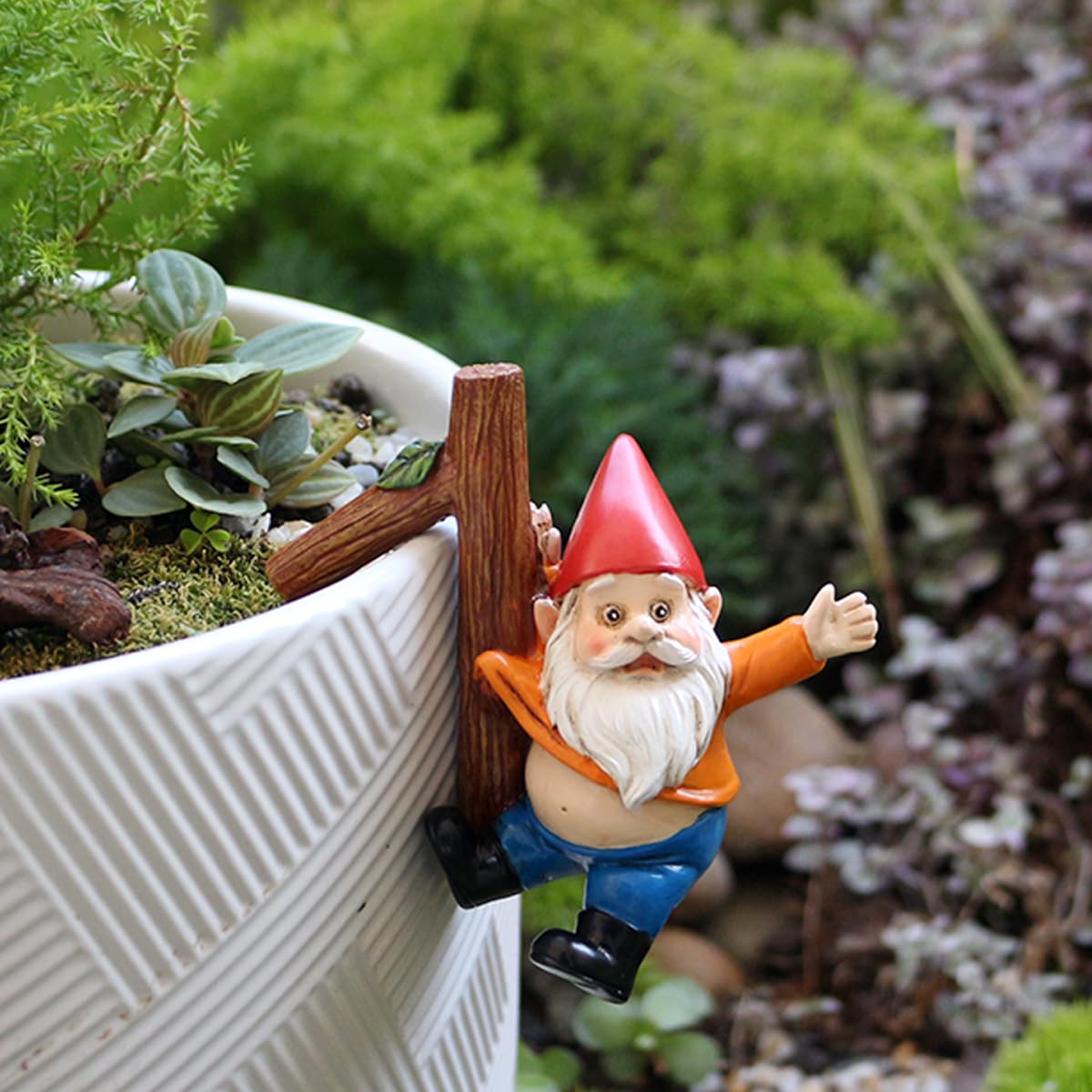 JARPSIRY Funny Garden Gnome Statue Flower Pot Hugger, Jackets Hanging on Branch Gnome Figurine Resin Sculpture Outdoor Decor Patio Lawn Yard Fence Plant Pot Ornaments