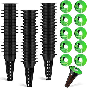 Cunhill 100 Pcs Hydroponic Growing Kit Include 50 Pcs Plant Replacement Basket Containers and 50 Pcs Seed Pot Label Compatible with Hydroponic Growing System(0.5 Inch,Black)