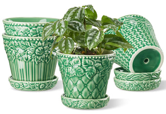 Metahom 4.9 Inch Ceramic Pots for Plants, Flower Pots Set of 4, Green Color