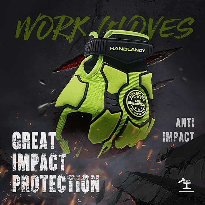 HANDLANDY Anti Vibration Gloves, SBR Padding, TPR Protector, Mechanic Work Gloves (Large, Black)