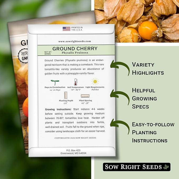 Sow Right Seeds - Ground Cherries Seeds for Planting - Non-GMO Heirloom Packet with Instructions to Plant an Outdoor Home Vegetable Garden - Mexican Husk Tomato - Endangered Variety (3)
