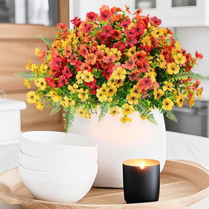 Pinenoya Artificial Fake Flowers Plants for Outdoor,18 Bundles Faux Plants Outside No Fade Plastic UV Resistant for Front Door Porch Patio Balcony Garden Yard Decorations