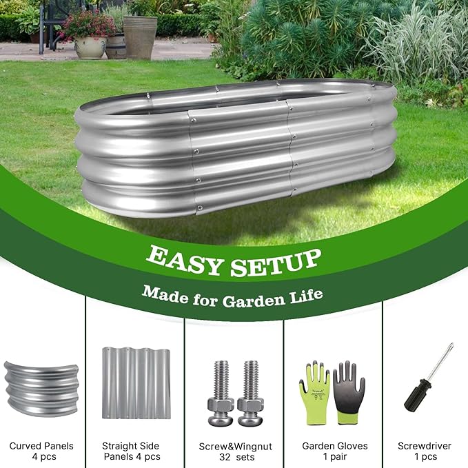 4x2x1 ft Galvanized Raised Garden Bed Outdoor, 3-Pack 12" Tall Metal Planter Boxes for Planting Vegetables, Flowers, Herbs, Tomato - Corrugated Rust-Resistant Elevated Garden Beds Kit, Silver