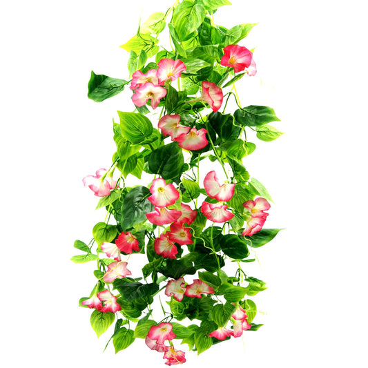 FERIAL Artificial Vines Rosered Morning Glory Vine Artificial Flowers Hanging Plants Garland Fake Green Plant for Wall Fence Indoor Wedding Banquet Decor